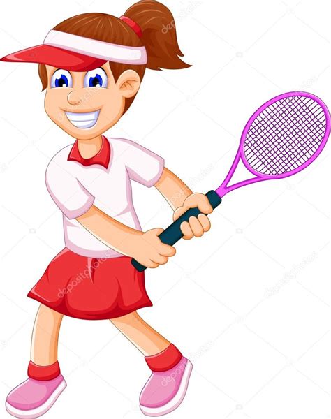 Funny Girl Cartoon Playing Tennis Stock Illustration By Starlight