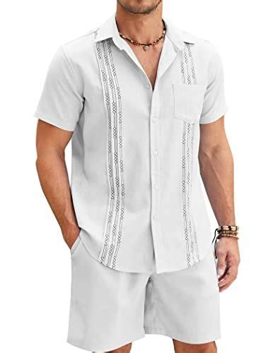 COOFANDY Men Linen Sets Outfits 2 Piece Short Sleeve Cuban Shirts