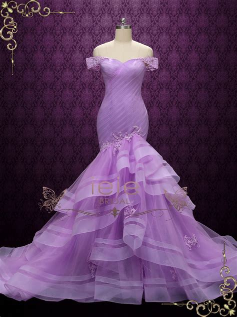 Purple Off Shoulder Mermaid Wedding Dress Lilac