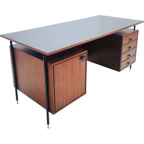 Bureau Italien Vintage Avec Tiroirs En Bois 1960