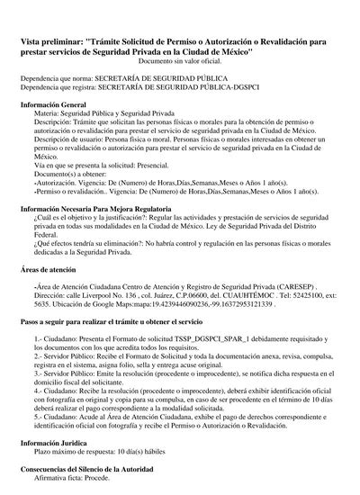 Vista preliminar Trámite Solicitud de Permiso o Autorización o