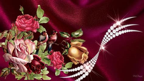 Red Roses And Pearls Background Gira Wallpaper