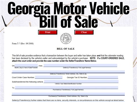 Georgia Motor Vehicle Bill Of Sale Georgia Motor Vehicle Bill Of