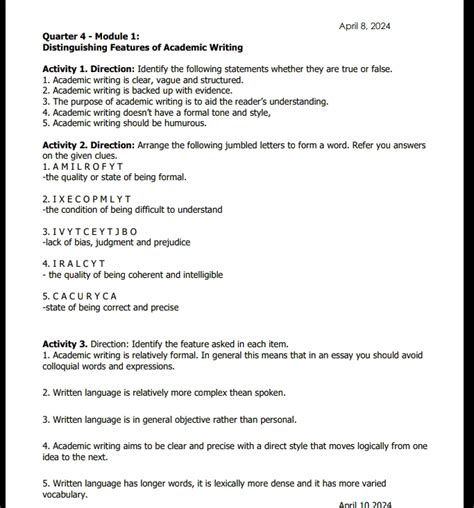 Solved April 8 2024 Quarter 4 Module 1 Distinguishing Features Of