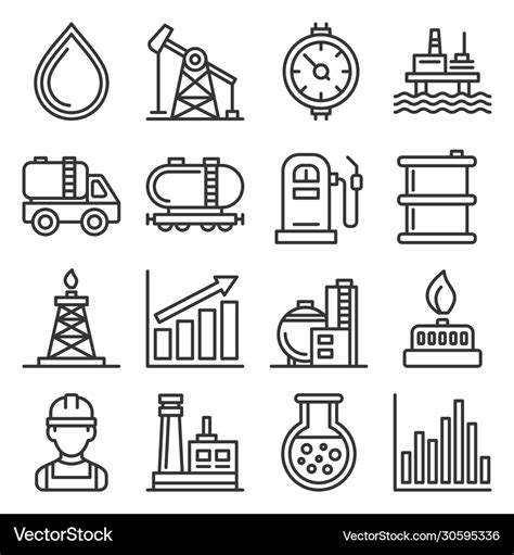 Oil and gas industry icons set on white background