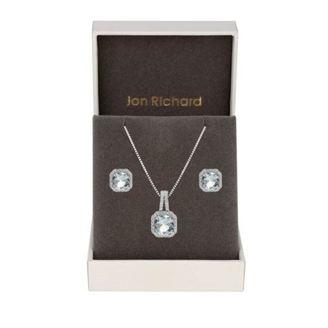 Jon Richard Silver Plated Aqua Blue Cubic Zirconia Crystal Square Drop