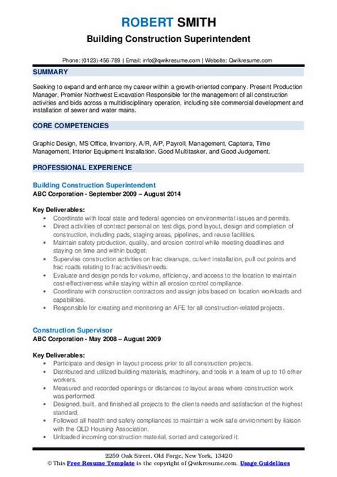 Construction Superintendent Resume Samples Templates For