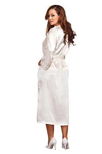 Icollection Womens Plus Size Long Satin Robe White 3 4x