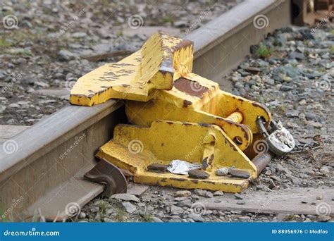 Train Rail Track Break Lock Or Bumper Stock Photo Image Of Stop
