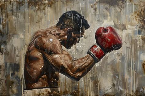 Powerful Boxer Throwing Punch During Intense Match Stock Illustration