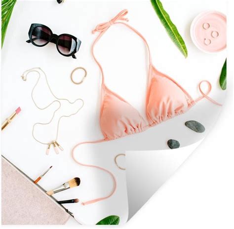 Muurstickers Sticker Folie Bikini Roze Zonnebril 30x30 Cm