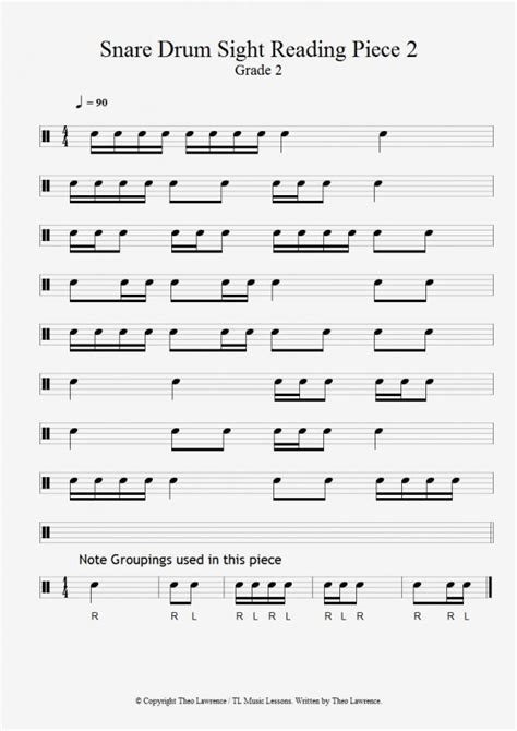 Snare Drum Beginner Sheet Music Grade 2 Snare Drum Sight Reading