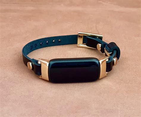 Slim Black Leather Fitbit Luxe Band Gold Fitbit Luxe Bracelet