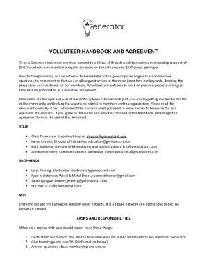 Fillable Online VOLUNTEER HANDBOOK AND AGREEMENT Fax Email Print