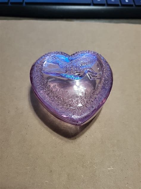 Vintage Glass Heart Shaped Trinket Dish Translucent Purple 3 Ebay