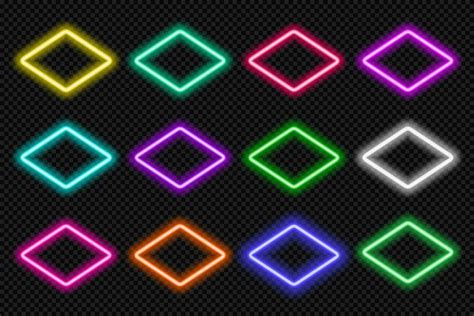 Neon Frame Rhombus Set Glowing Colorful Rounded Diamond Borders Geometric Shape Action Button