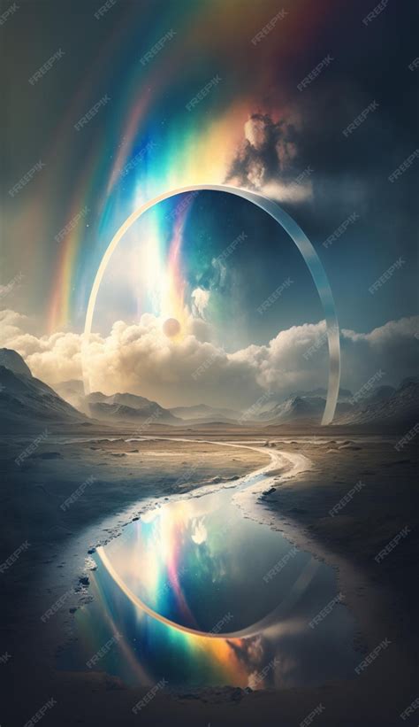 Premium AI Image | A digital painting of a planet with a rainbow in the sky