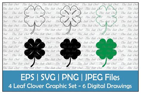 Simple Lucky 4 Leaf Clover Outline And Silhouette Clipart