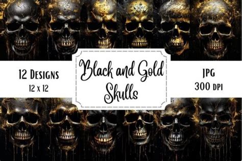 Black And Gold Skulls Graphic By Whimsy Girl Creative Fabrica