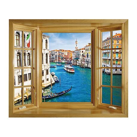 Sticker trompe l oeil fenêtre Venise 85x70cm réf 233 Stickers muraux deco