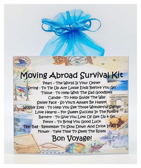 Moving Abroad Survival Kit Fun Novelty Good Luck Goodbye Gift