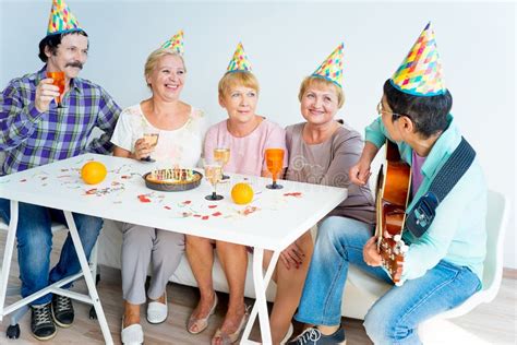 Seniors On A Birthday Party Stock Image Image Of Lifestyle Male