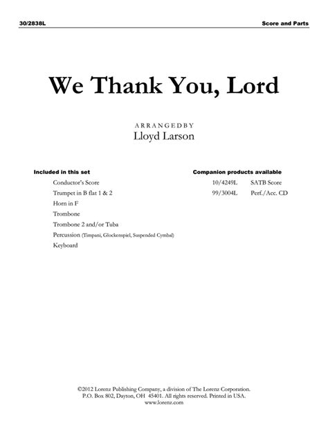 We Thank You Lord Brass And Percussion Score And Parts By Lloyd Larson Horn Digital Sheet