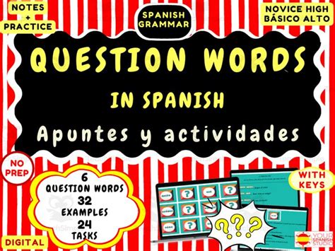 Spanish Question Words Notes And Activities No Prep Preguntas Nivel