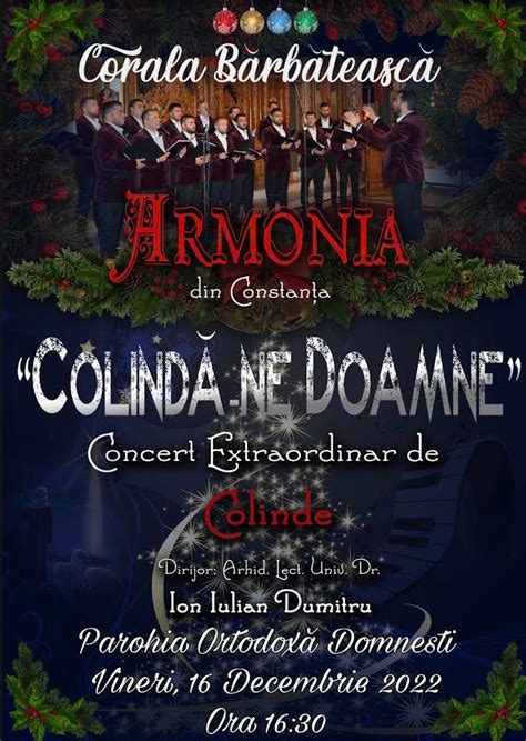 Vineri 16 decembrie Concert de colinde susținut de Corala Armonia la