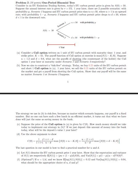 Solved Problem 2 30 Points One Period Binomial Chegg