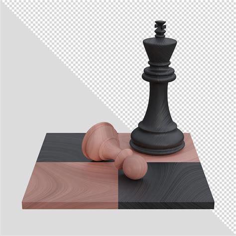 Psd 3d renderiza figuras de xadrez de madeira peão e rei em um