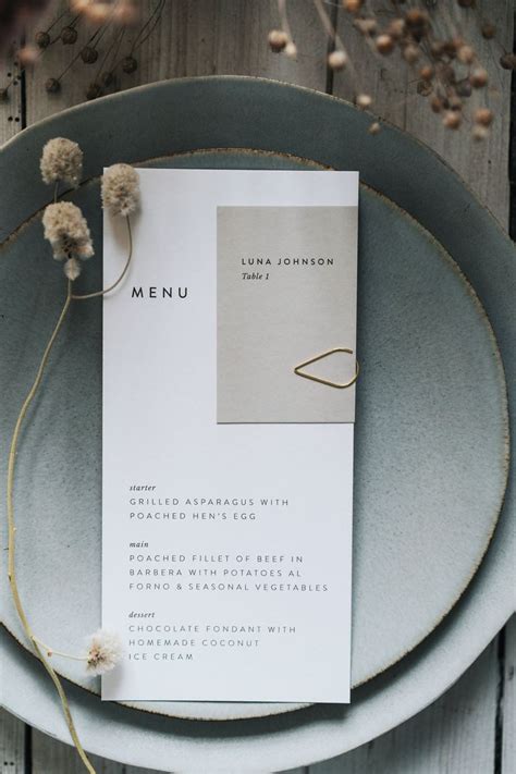 Personalised White Wedding Menus And Grey Name Cards Wedding Day