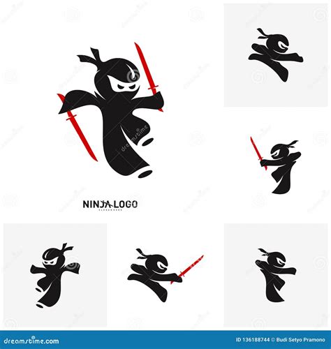 Set of Ninja Warrior Logo Design Vector Template. Silhouette of ...