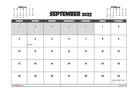 September 2023 Calendar Printable Color