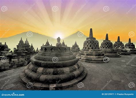 Borobudur Buddhist Temple at Sunrise Stock Image - Image of light ...