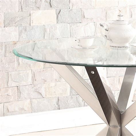 Neto Modern Round Glass Dining Table With Brushed Stainless Steel Base