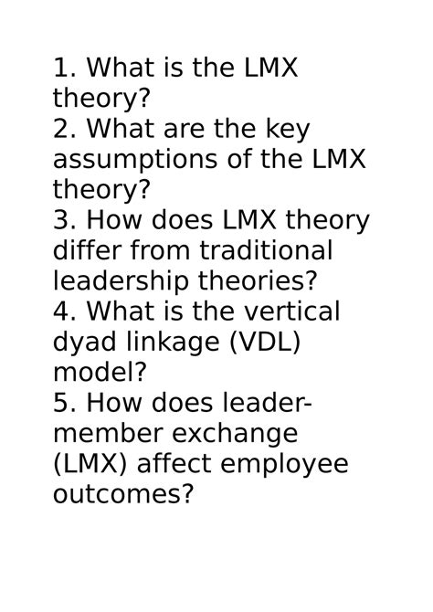 Lxm Theory 1 What Is The Lmx Theory 2 What Are The Key Assumptions Of The Lmx Theory 3