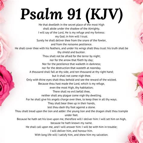 Psalm 91 Prayer Free Printable Pdf Lift Your Name