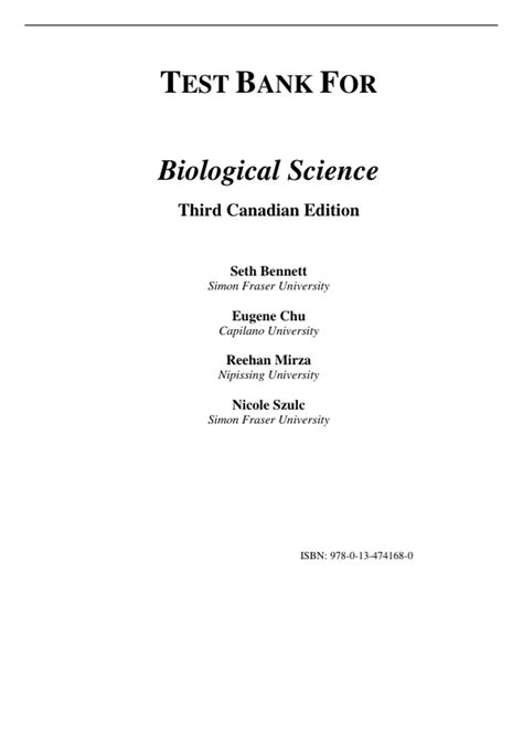 Test Bank For Biological Science, Canadian Edition, 3rd Edition by ...