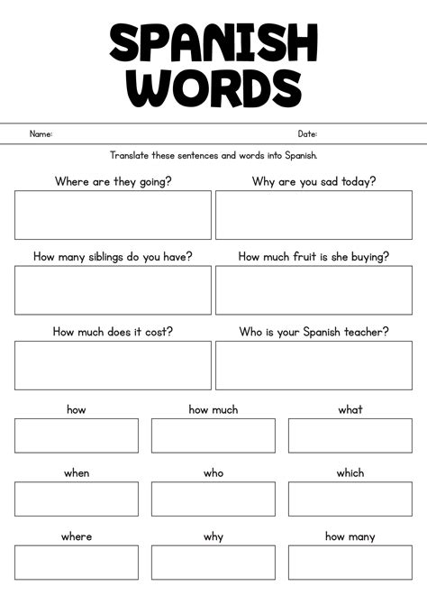 Free Spanish Printable Worksheets