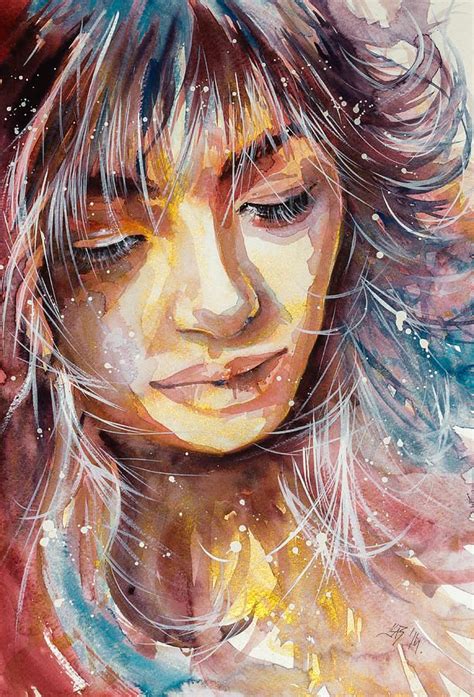 Girl Painting Girl In Gold By Kovacs Anna Brigitta Watercolor Girl