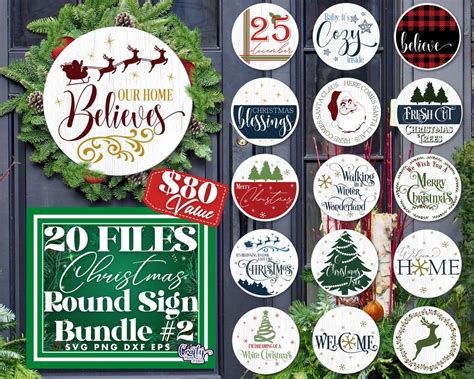 Merry Christmas Svg Bundle Round Christmas Sign Svg Etsy