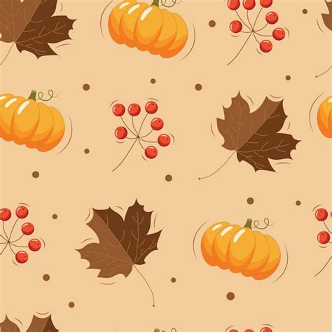 Premium Vector Autumn Pattern With Leaves Pumpkins And Berries