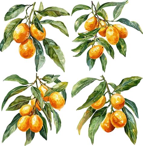 Premium Vector Set Of Watercolor Kumquat Fruit Isolated On White