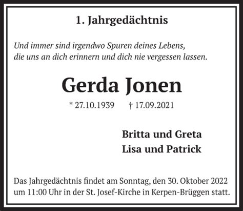 Traueranzeigen Von Gerda Ionen Wirtrauern