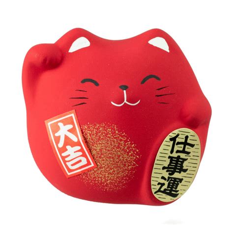 Manekineko Chat Porte Bonheur Japon Maneki Neko Rouge Chat Porte