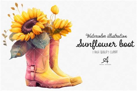 Watercolor Sunflower Boot Sublimation Graphic By Arvindesigns