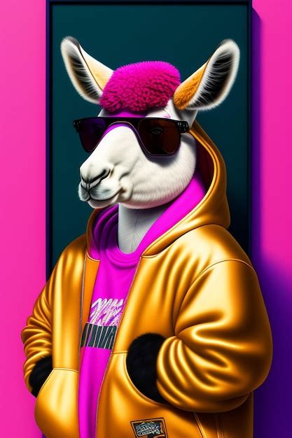 Premium AI Image A Llama Wearing A Pink Jacket And Sunglasses With