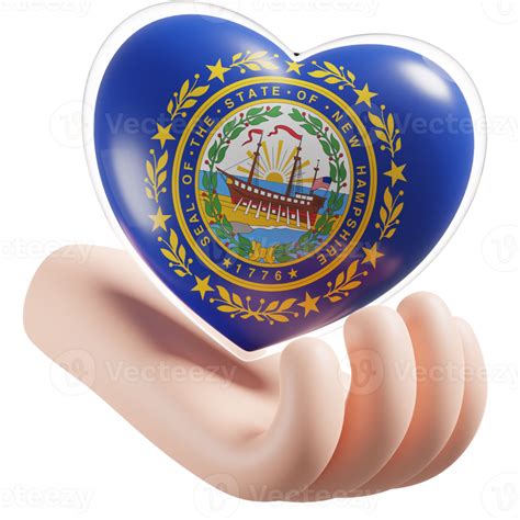 New Hampshire Flag With Heart Hand Care Realistic 3d Textured 19943757 Png