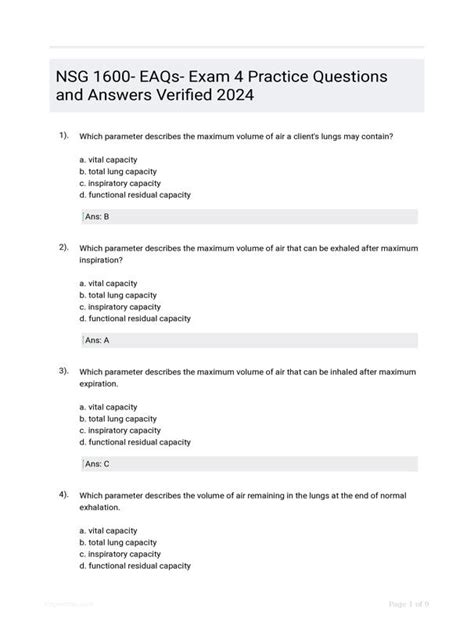 NSG 1600 EAQs Exam 4 Practice Questions And Answers Verified 2024